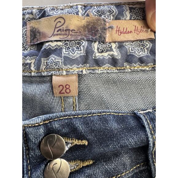 Paige Premium Womens 28x32 Hidden Hills Distressed Bootcut Flare Dark Wash Jeans - Picture 4 of 7